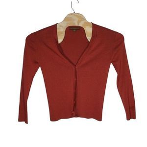 Holland & Holland Women's Sz‎ L Red Stripped Silk & Cotton Lightweight Cardigan